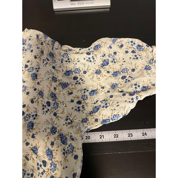 2 Of Us Dress Womens Medium Blue Floral Babydoll Short Sleeve Rayon Boho India - Picture 6 of 8